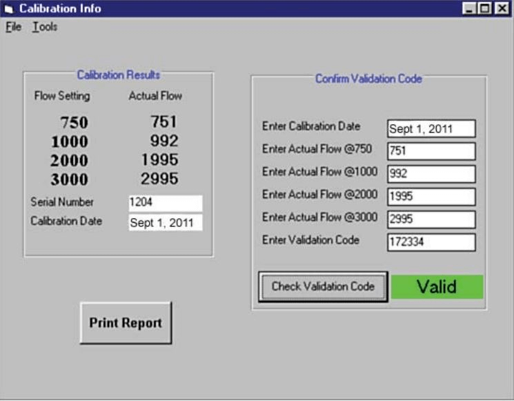 DataTrac Software - An Example of the Calibration Screen when calibrating a pump