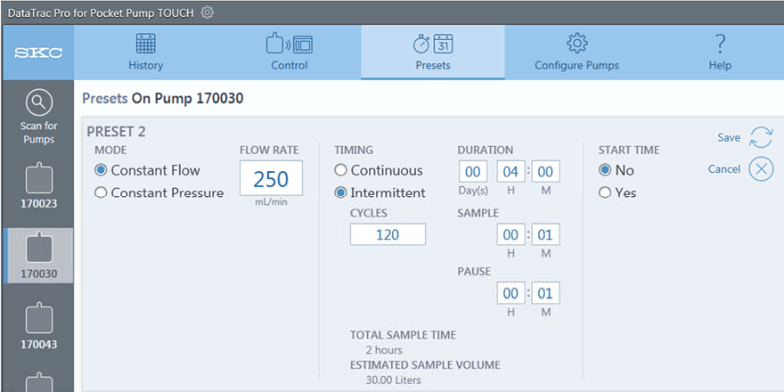 DataTrac Pro Presets Screen