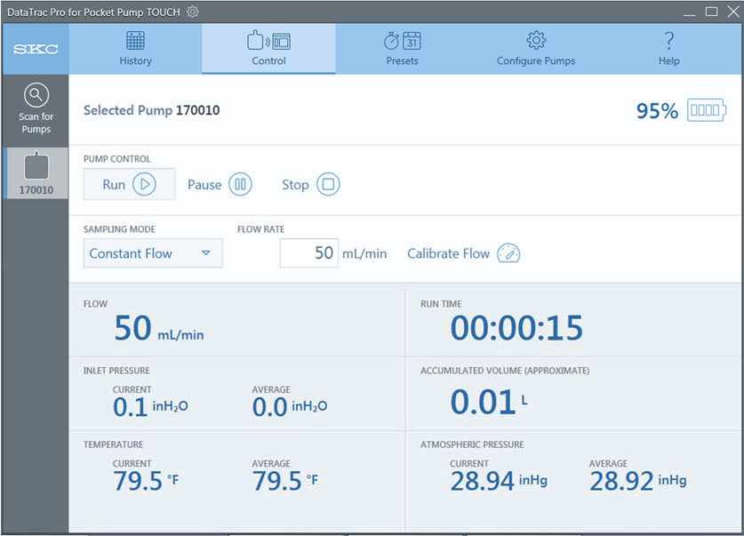 DataTrac Pro Control Screen