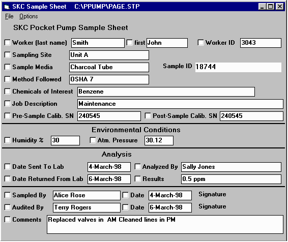 DataTrac Software - An example of the Setup Screen