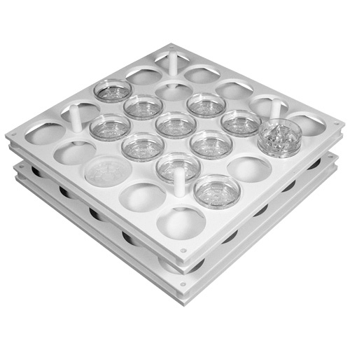 225-8321 Kasset-Kaddy.  Securely holds twenty-five 37 mm cassettes. The polypropylene trays measure 25.4 x 25.4 cm.