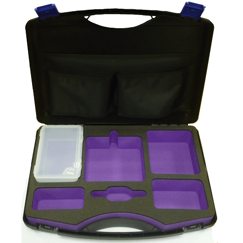 224-98A Single Pump Case for AirChek Touch pump, with foam cutouts for charger and accessories, and useful pockets for manuals, tubing, etc