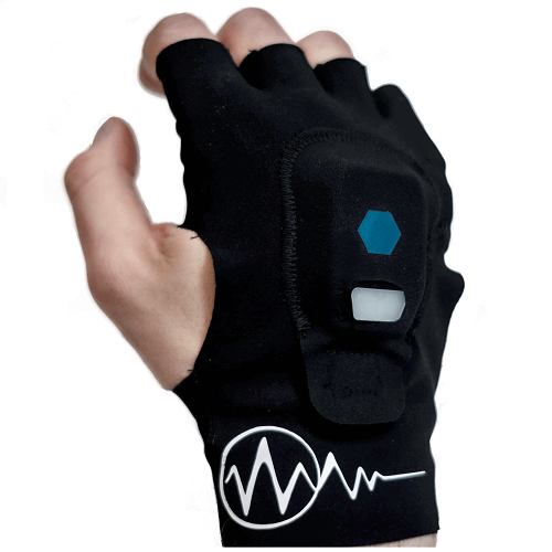 Vibration sensor and control/alert unit, fitted in large glove