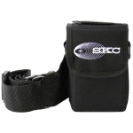 Black nylon pump pouch with adjustable waist belt and shoulder strap