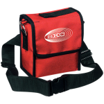 Red nylon pump pouch with adjustable waist belt and shoulder strap