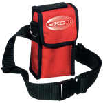 Red nylon pump pouch with adjustable waist belt and shoulder strap